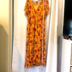 Faded Glory XL Maxi Peasant Dress Creamsicle Floral. Elastic waist stretch to22”